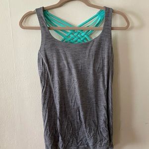Lululemon Grey Top with Blue Strappy Bra
